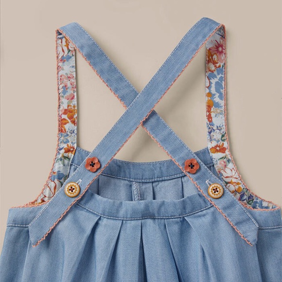 Matilda Jane Girls Blue Skies Chambray Shortall Size 2 - Picture 3 of 4